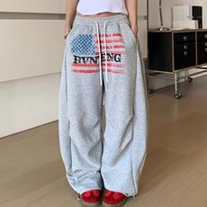 美式运动卫裤弯刀灰色hiphop阔腿长裤女嘻哈街舞宽松休闲跳舞裤子，男装休闲裤，星座1210-1