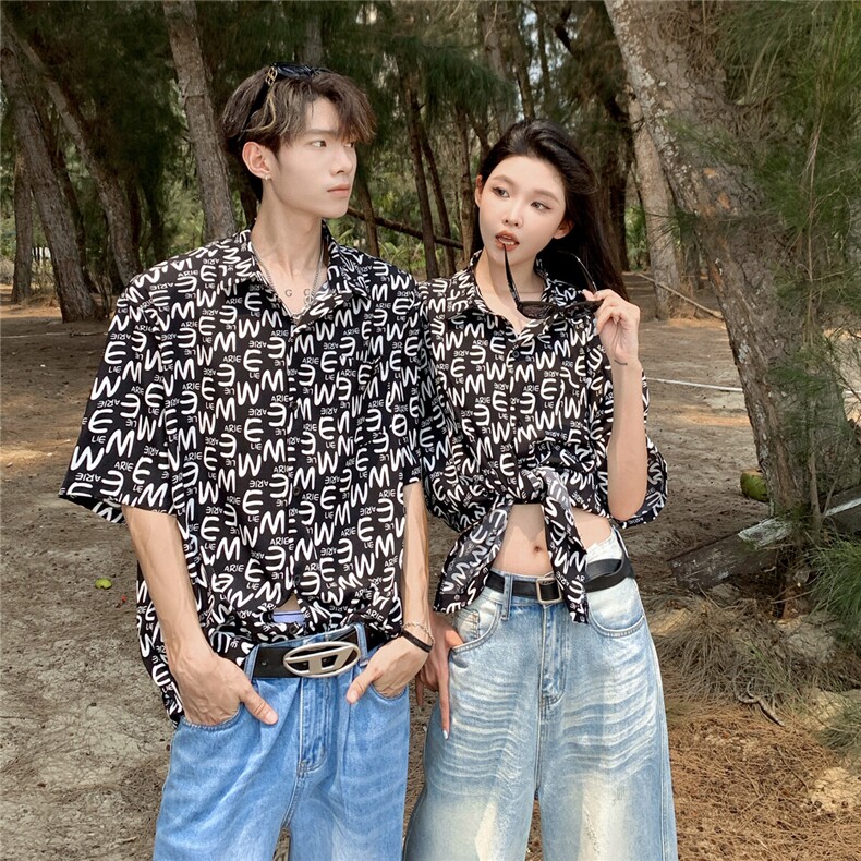 EQ402 夏威夷风同色系夏季情侣装衬衫短袖男女夏季沙滩旅游 P40图片