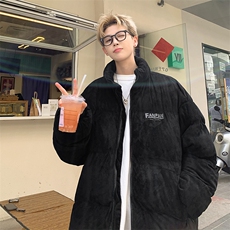 麂皮绒复合棉服宽松棉衣加厚印花棉袄面包服MY8698/特P90黑，男装棉衣，电商A094