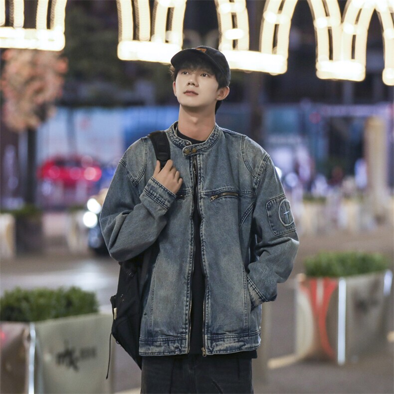 刺绣牛仔外套男秋季设计感拉链工装夹克高街复古蓝衣服JK1131-P88,男装工装外套,星座1103-3