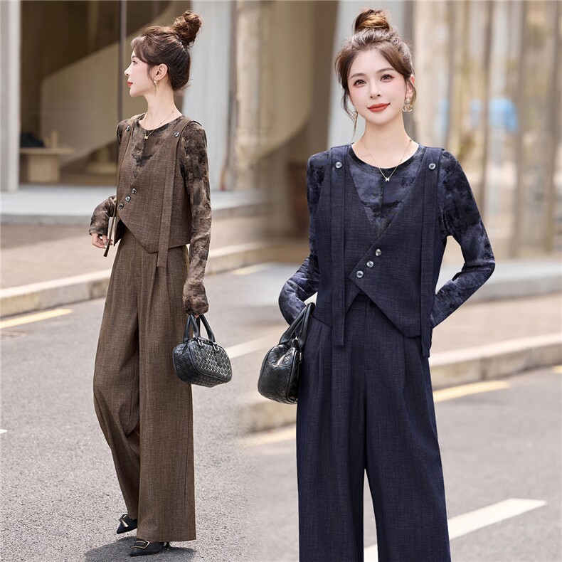 现货主推新品女装慵懒风休闲宝藏气场全开气质又优雅简洁领型套装，女装套装/套裙，尚娜萱
