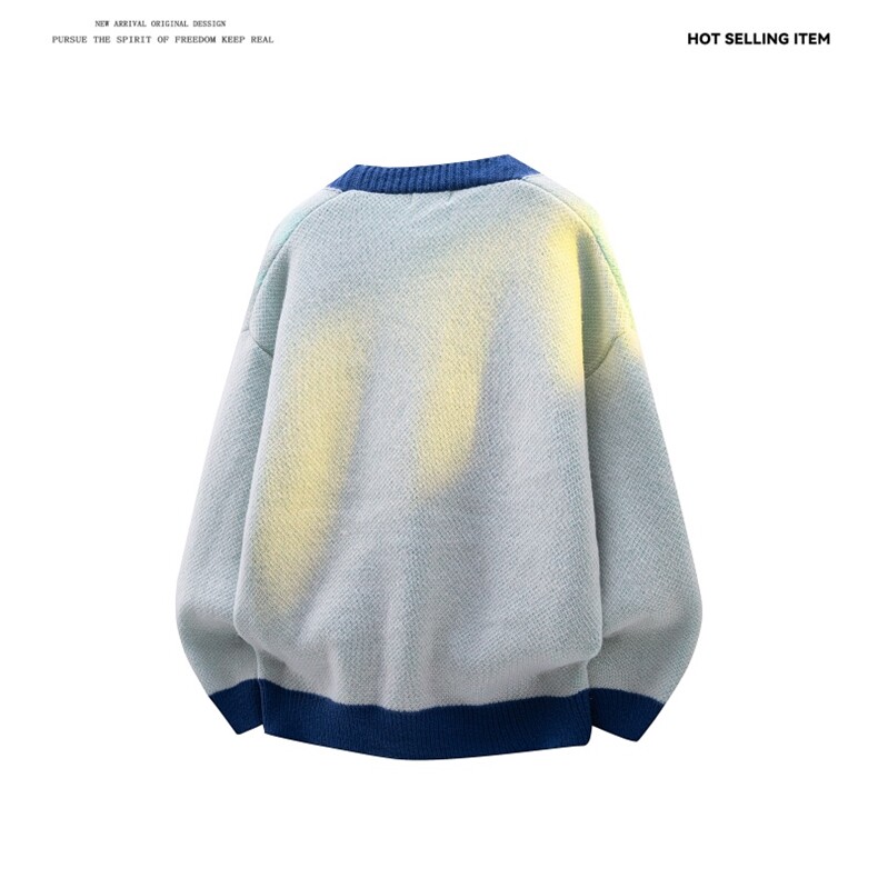 M8170/P75冬季复古文艺针织开衫新款V领拼色慵懒?男女潮牌毛衣,男装针织衫/毛衣,电商A141