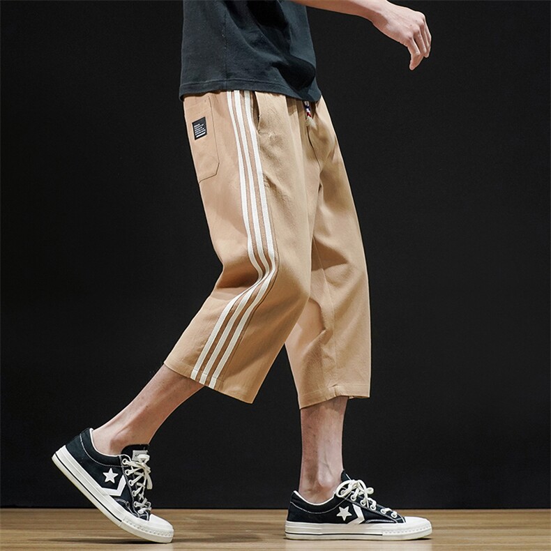 2021夏季新款日系大码男亚麻七分裤条纹运动棉麻休闲裤K2051-P30,男装休闲裤,电商A001