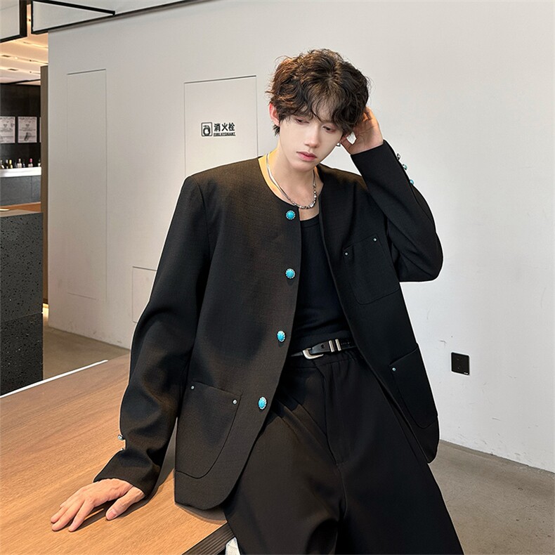 秋季新款设计师款绿松石纽扣小香风夹克外套A210A-JK03-P115，男装夹克，电商A210A