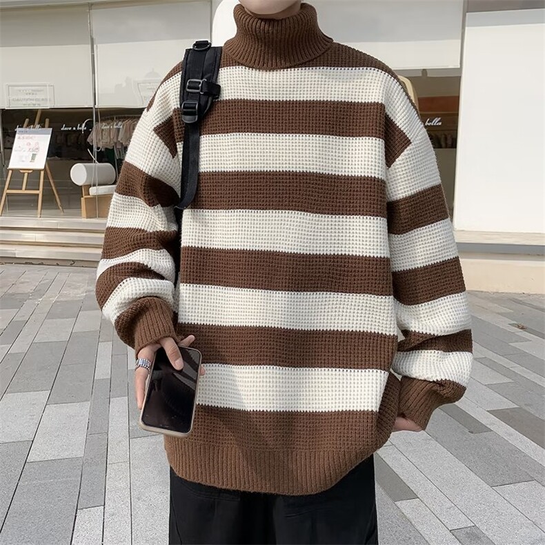 日系潮流学院风条纹高领毛衣男秋冬宽松套头拼色线衣Q5018P42,男装针织衫/毛衣,星座1116-2