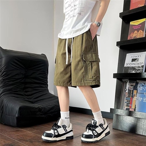 短裤男夏季潮流卡其色工装宽松五分裤休闲直筒纯棉裤子K6183X-P34图片