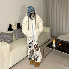 日系新款撞色设计感拉链刺绣连帽面包服外套学生冬季宽松保暖棉衣，男装棉衣，星座1210-1