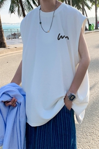 简约篮球背心男夏季美式无袖t恤坎肩健身跨栏纯棉宽松运动上衣潮图片