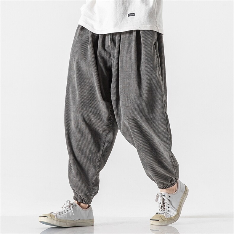 秋冬大码日系抽绳工装灯芯绒束脚九分裤港风潮风K119/P60,男装工装外套,钱塘713