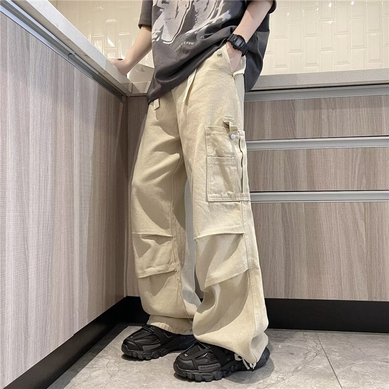 美式机能复古拖地工装裤男女秋季潮流阔腿束脚裤垂坠感K4009-P58图片