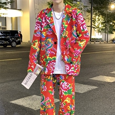XF01男士港风文艺休闲大码西服套装西装东北大花民族风特色风，男装西服套装，星座115A(原星座507）