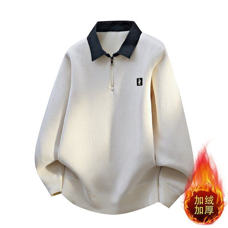 W25275-P60秋冬款翻领针织毛衣男潮牌加绒加厚卫衣外套时尚打底衫图片