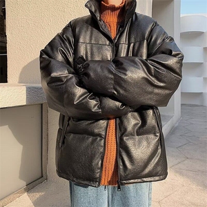 机车风亮面皮衣男男生棉服PU皮棉衣炸街外套面包服 PD14图片