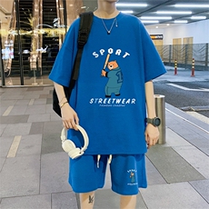 ！2024夏季新款男士华夫格短袖T恤套装青少年一套HTZ41P50，男装T恤，电商B220