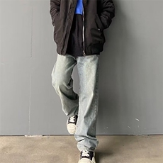 美式复古hiphop牛仔裤男生穿搭高级感宽松直筒阔腿裤子T7422-p42，男装牛仔裤，星座1008