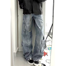 [008]喇牛仔裤男款水洗做旧高街直筒潮阔腿裤子a079-N863-p56，男装牛仔裤，电商A079