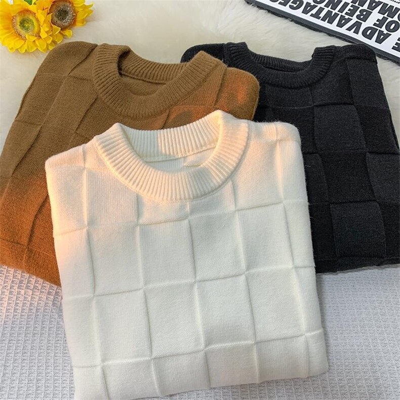 78563-P60立体方格毛衣男秋冬季日系复古纯色针织衫宽松休闲,男装针织衫/毛衣,电商D310B