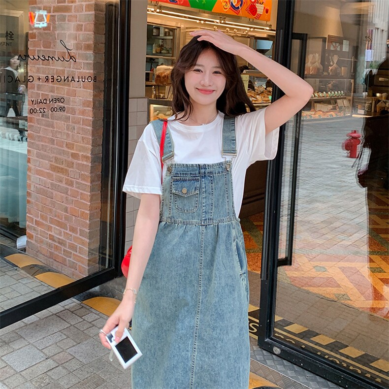港风复古减龄牛仔背带连衣裙女2025夏季新款韩版宽松显瘦盐系长裙,女装连衣裙,2C087