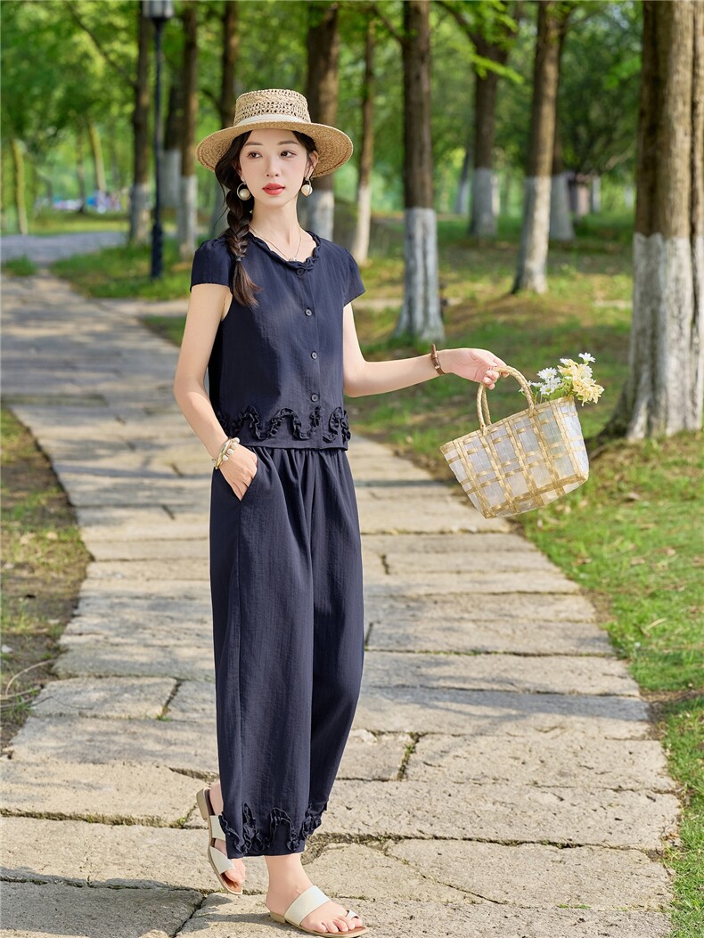 时尚休闲九分裤两件套女夏季,女装套装/套裙,素月