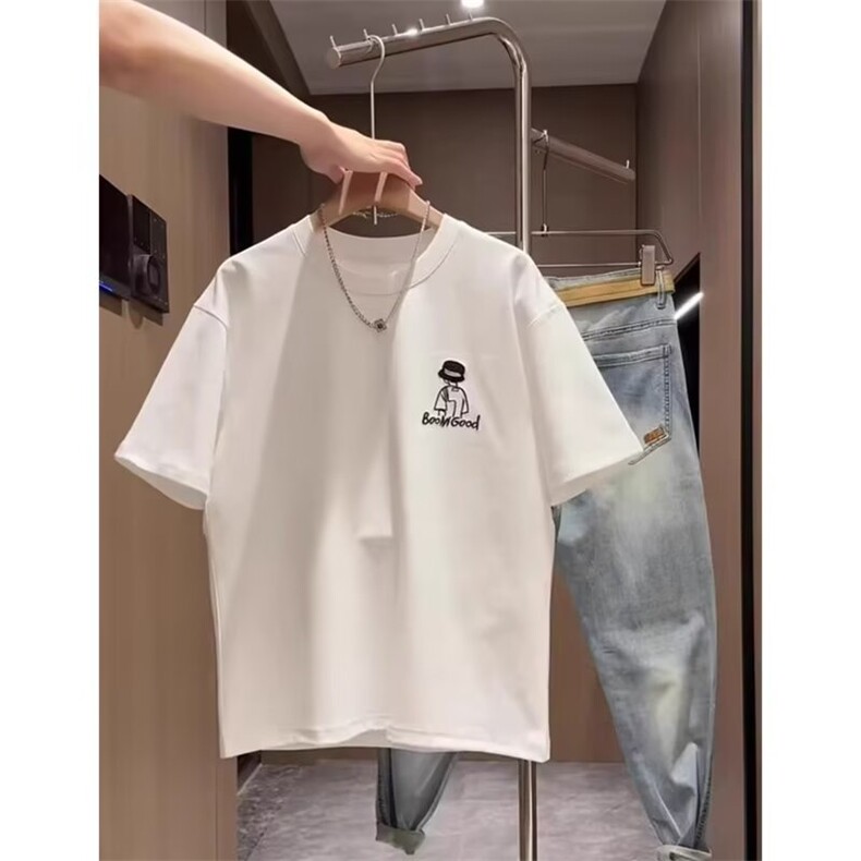 2025夏季时尚卡通刺绣圆领短袖男士休闲百搭潮流立体发泡半袖T恤图片