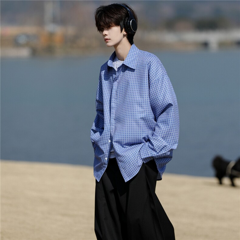 8XL-M长袖衬衫男春夏格子条纹衬衣宽松慵懒风防晒外套CS29005P45,男装防晒衣,电商B312