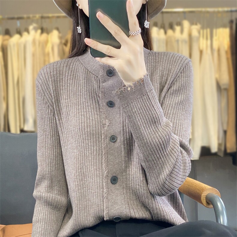 法式流苏长袖针织开衫外套女早秋短款毛衣时尚气质百搭小衫上衣潮,女装羊毛衫,宛庄羊绒
