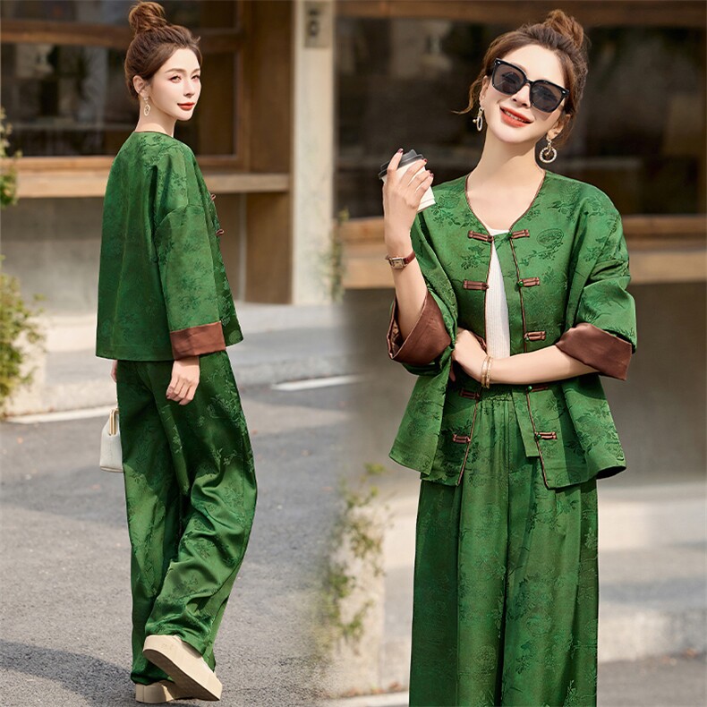 新中式国风套装女2025春新款高级感妈妈休闲唐装外套穿搭两件套，女装套装/套裙，关键词