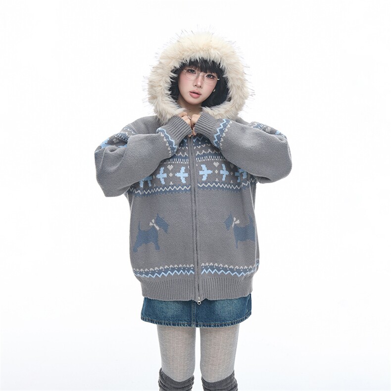 重磅北极绒座山雕毛衣外套冬美式复古休闲慵懒风大毛毛领针织开衫,男装针织衫/毛衣,电商A486