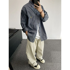 1506/Q22600/P46细条纹衬衫宽松廓形刺绣学院长袖防晒休闲衬衣，男装防晒衣，星座1506