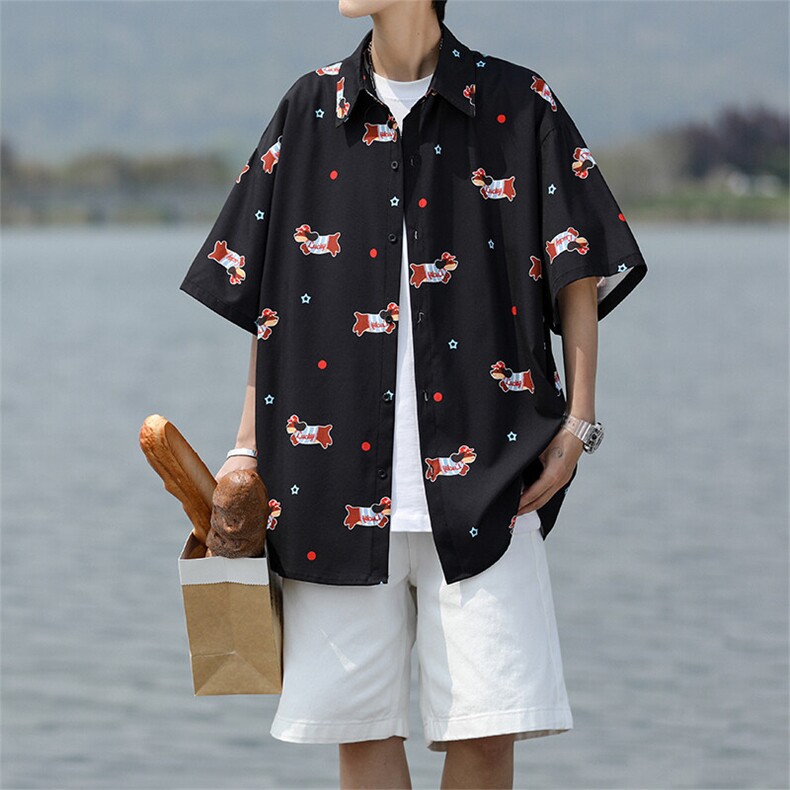 8XL-M腊肠狗花衬衫男短袖夏季冰丝薄款花衬衣寸衫外套DC28003P38图片