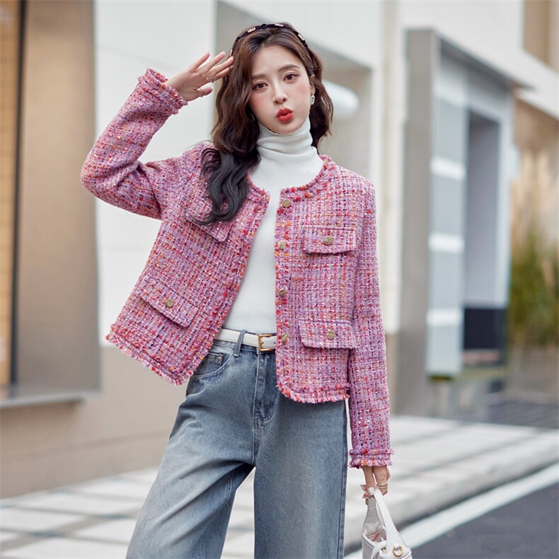 粉色小香风厚外套女2024冬季新款高端精致短款内胆羽绒服,女装羽绒服,梦懿尔