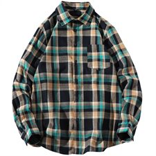 春季新款青少年长袖衬衫男士格子百搭衬衣帅气上衣服潮DS684T，男装衬衫，电商A102