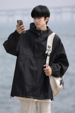 秋季夹克外套休闲拼接连帽潮流纯色冲锋衣CYJK9266P-75控价119，男装夹克，电商A128