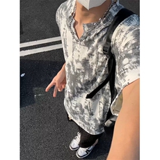 2025夏季冰丝速干短袖美式扎染V领休闲半袖上衣，男装T恤，电商A426-1(原A430-1)