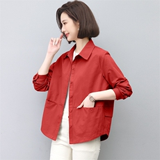 纯色衬衫女春秋2025年新款时尚宽松长袖上衣中年妈妈休闲衬衣外套，女装衬衫，雪樱依海