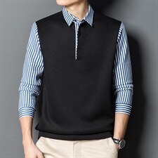 长袖t恤男纯色卫衣春秋季polo衫中年潮流假两件上衣服2023新款，男装卫衣，电商B212（原钱塘6029）