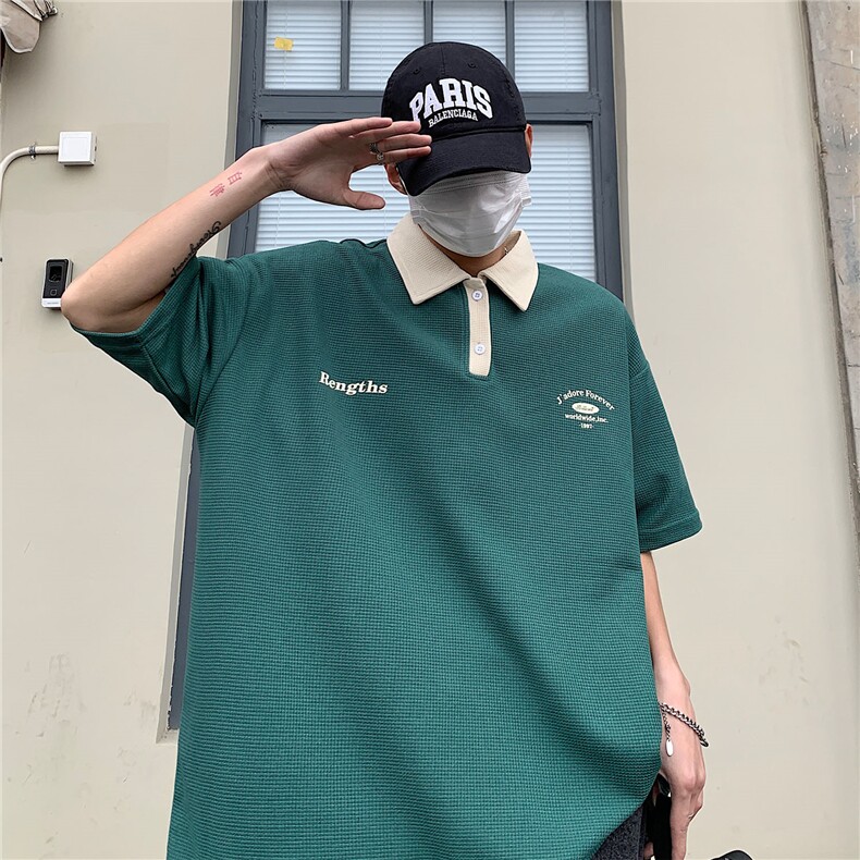 情侣装夏装2026新款港风宽松polo衫翻领夏季男装短袖T恤S187-P48,男装T恤,电商A233-1