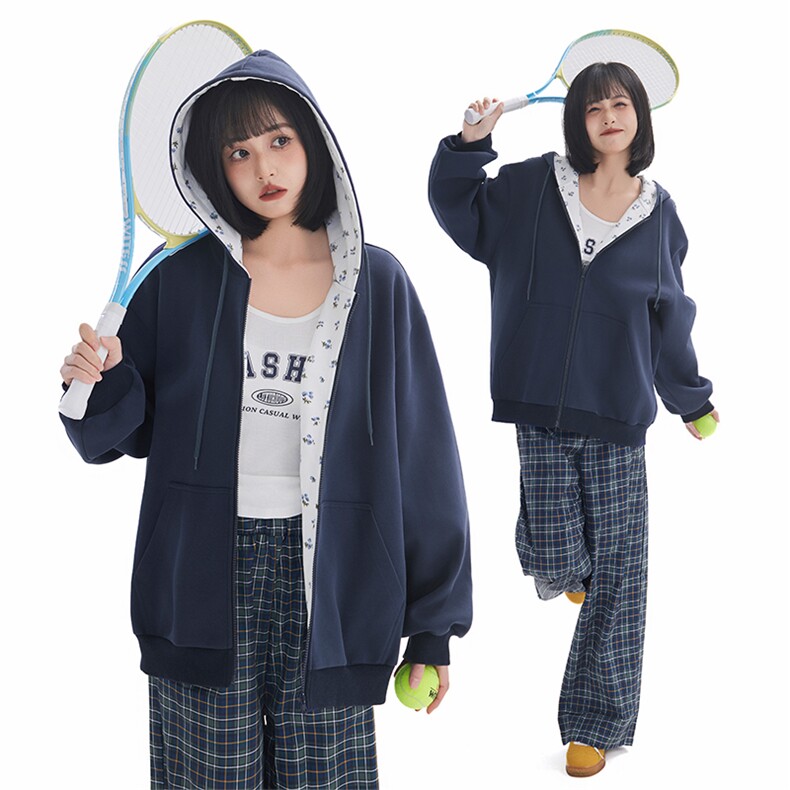 2026春季小碎花连帽开衫卫衣小清新复古外套女C7076-TP5098,女装短外套,电商A102