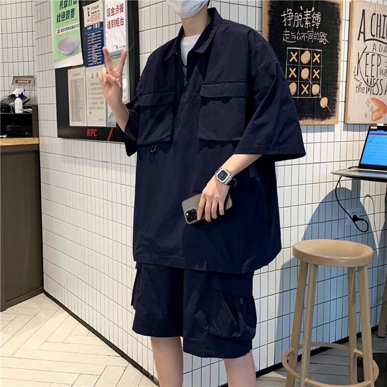 TZ09-P55美式复古工装短袖套装,男装休闲套装,星座1501-1