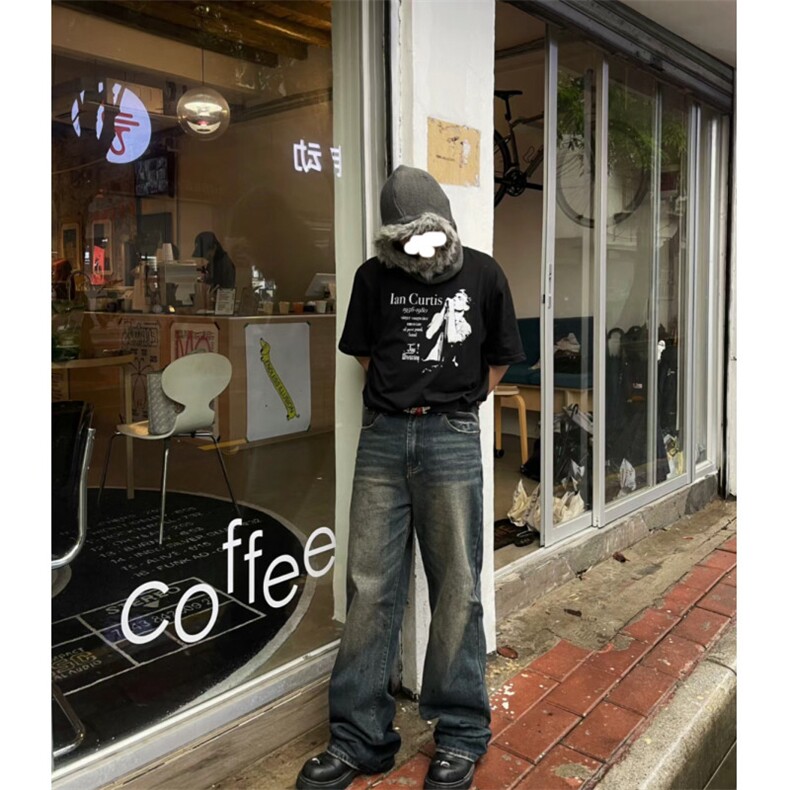美式高街vibe做旧水洗牛仔裤男女潮ins直筒微喇9分裤子~X17-p48,男装牛仔裤,星座601-2