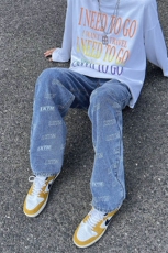 2024秋冬高街字母拔印潮牌个性宽松直筒牛仔裤G820-P55控69，男装牛仔裤，星座914-3