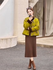 袖口水貂毛冬季新款2025时尚气质大象印花新中式90%白鸭绒外套，女装羽绒服，魅影