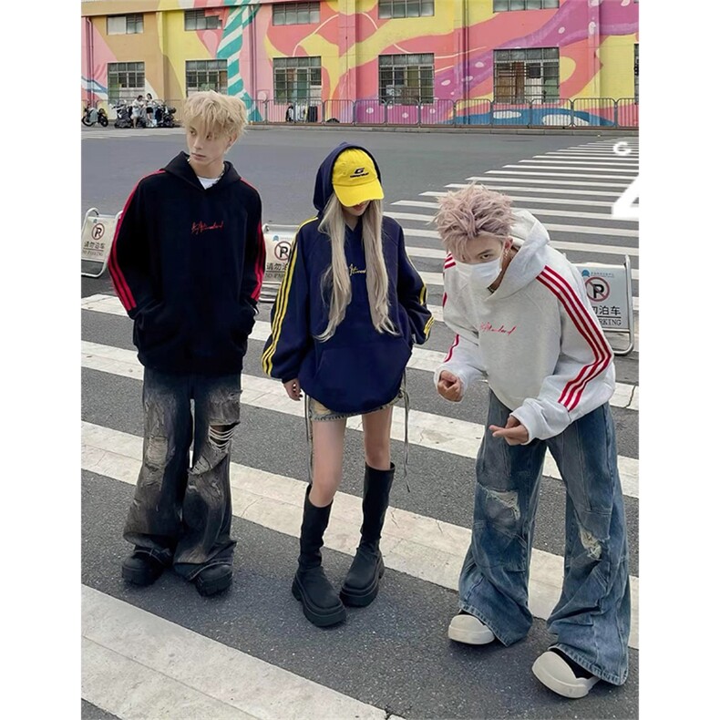 抖音得物高品质480克全棉美式加绒加厚宽松织带连帽印花卫衣A2306，男装卫衣，电商A443