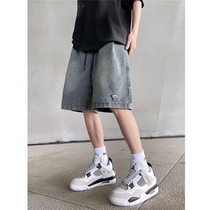 现货美式字母贴标星空纹牛仔短裤五分裤男女 XZ502-DK97-P45控59图片
