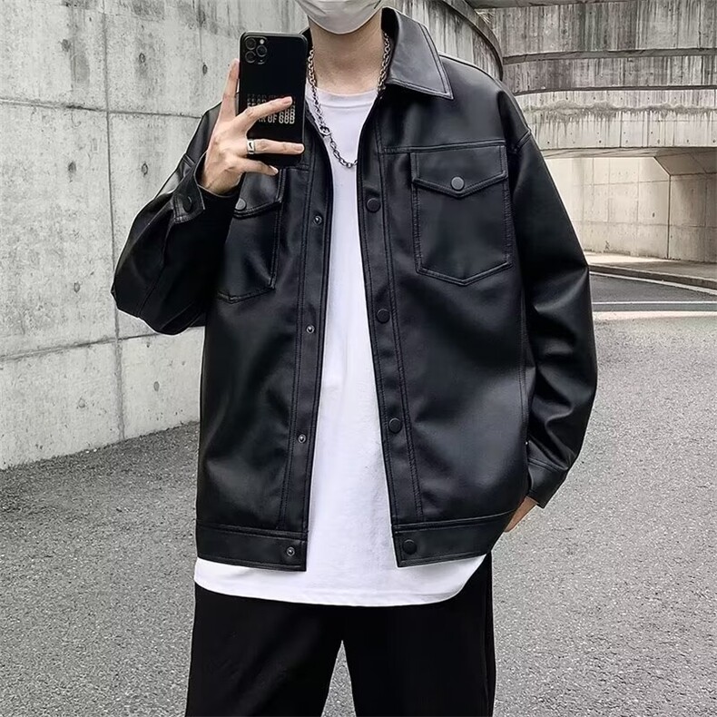 轻熟风免烫机车工装PU皮夹克痞帅高级感bf风外套Y1019-P65网络图,男装夹克,电商B245