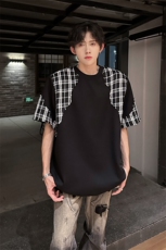 现货小香风拼接设计款潮搭ins风潮男T恤A071-T67-P45，男装T恤，电商A071