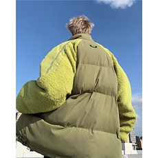 羊羔毛拼接棉服男冬新款加厚面包服设计感小众棉衣外套TT8022P88，男装棉衣，星座1013-5