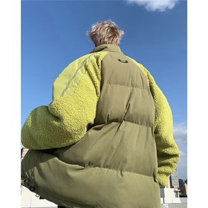 羊羔毛拼接棉服男冬新款加厚面包服设计感小众棉衣外套TT8022 P88图片