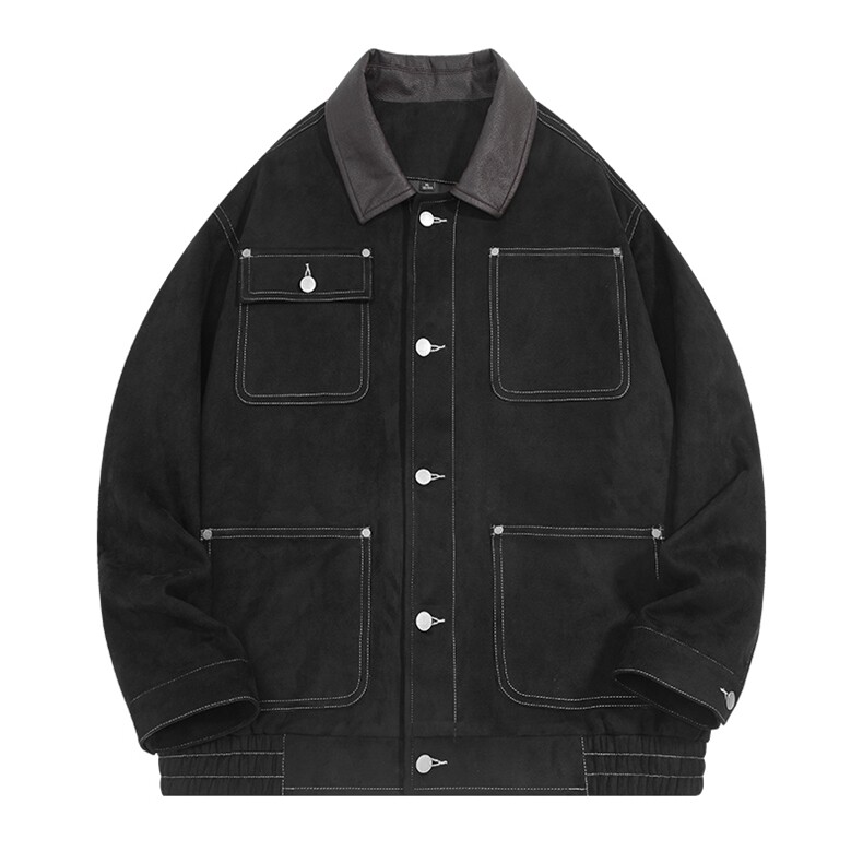 美式潮牌多口袋翻领绒皮夹克复古工装外套A436-W989-P95148,男装夹克,电商A436