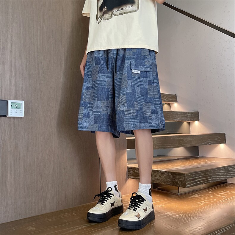 短裤男夏季外穿宽松大码格子5五分裤复古休闲裤子D304,男装牛仔裤,星座1116A-1（原606A）